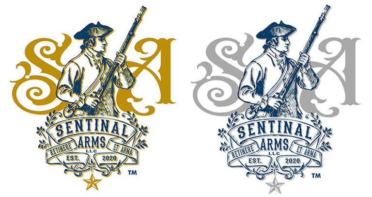 Sentinal Arms Logo full 2 color by Greg Dampier - Illustrator & Graphic Artist of Portland, Oregon